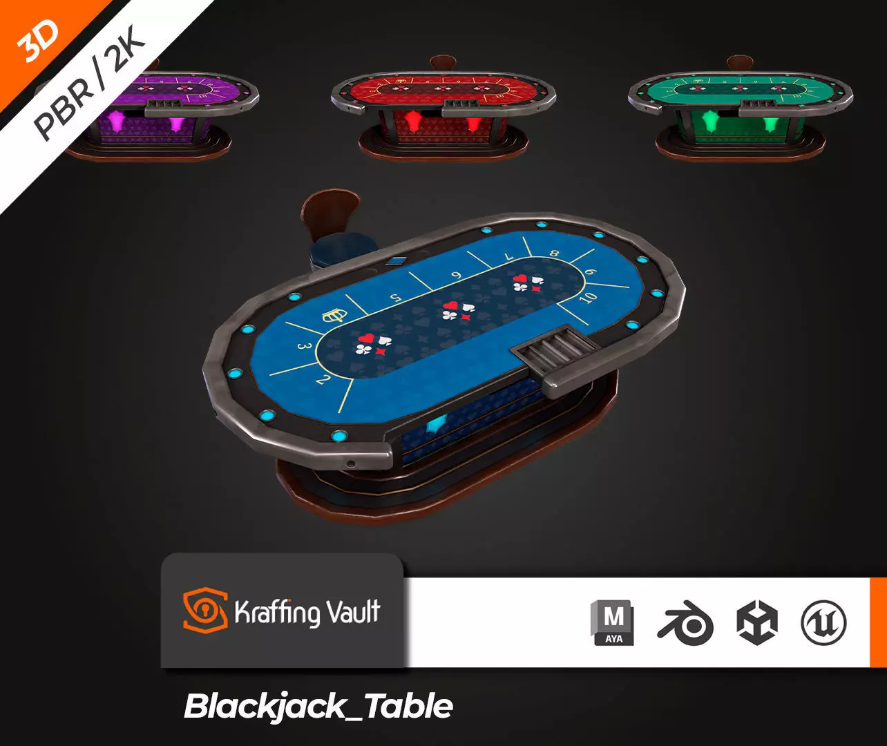 Blackjack Table Low-poly 3D model_0