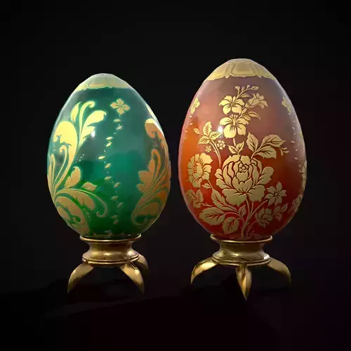 Orange Green Decorative Eggs Low-poly 3D model