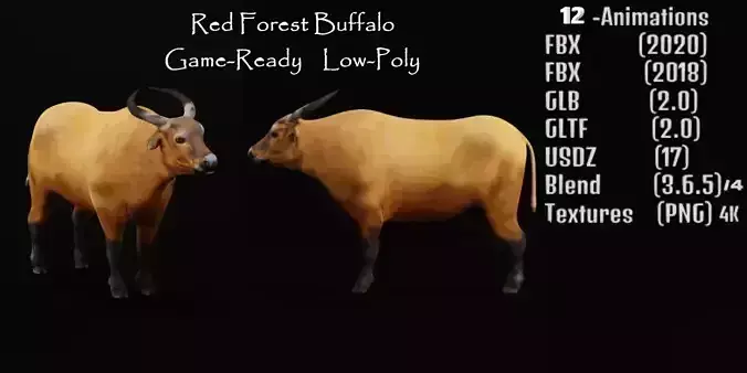African Dwarf Forest Buffalo Low-poly 3D model