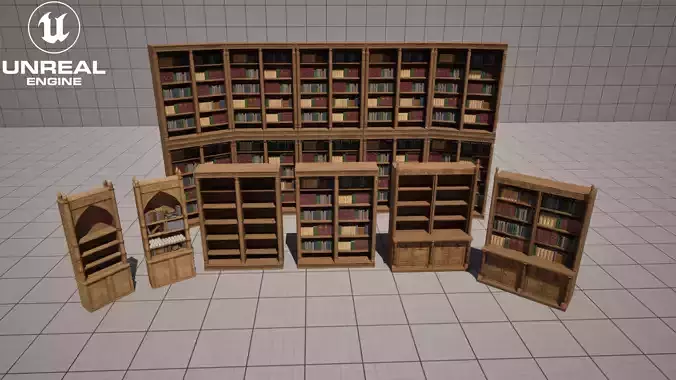 Medieval Bookshelfs game ready set 