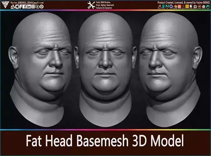 Fat Head Basemesh 3D Model Low-poly 3D model