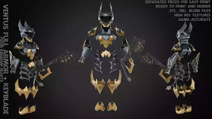 Kingdom Hearts Ventus Full Armor and Keyblade for Cosplay 3D Model Collection