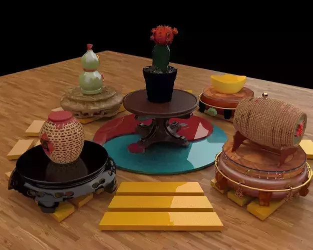 Chinese display stand  with cactus 