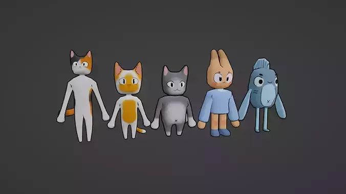 PACK OF 5 ANIMATED AND TEXTURED CHARACTERS Low-poly 3D model