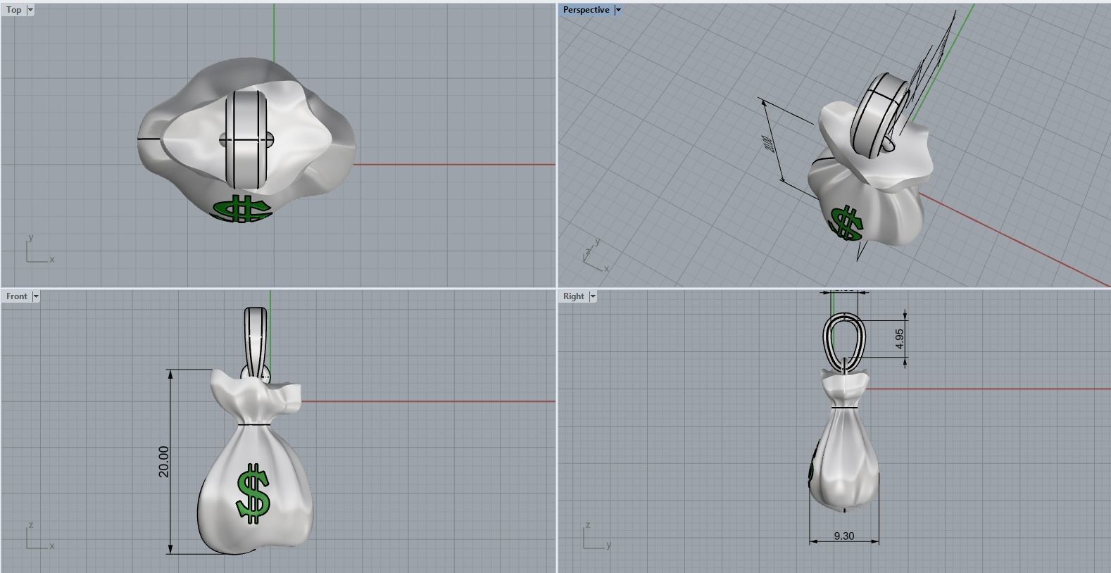 moneybag pendant with enamel model 665 3D print model_4