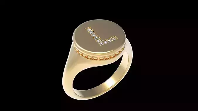 Signet Ring with Initial  Letter L 16 3mm Free 3D print model