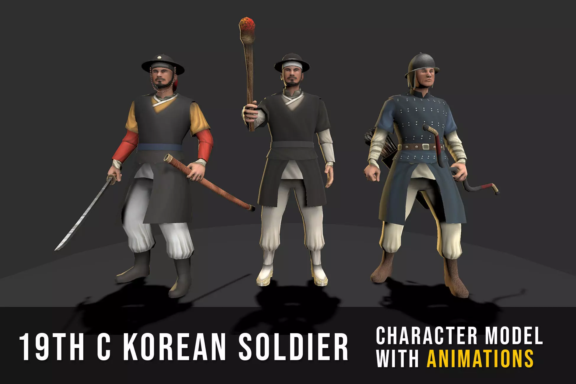 Korean Soldier - 19th Century Low-poly 3D model_0