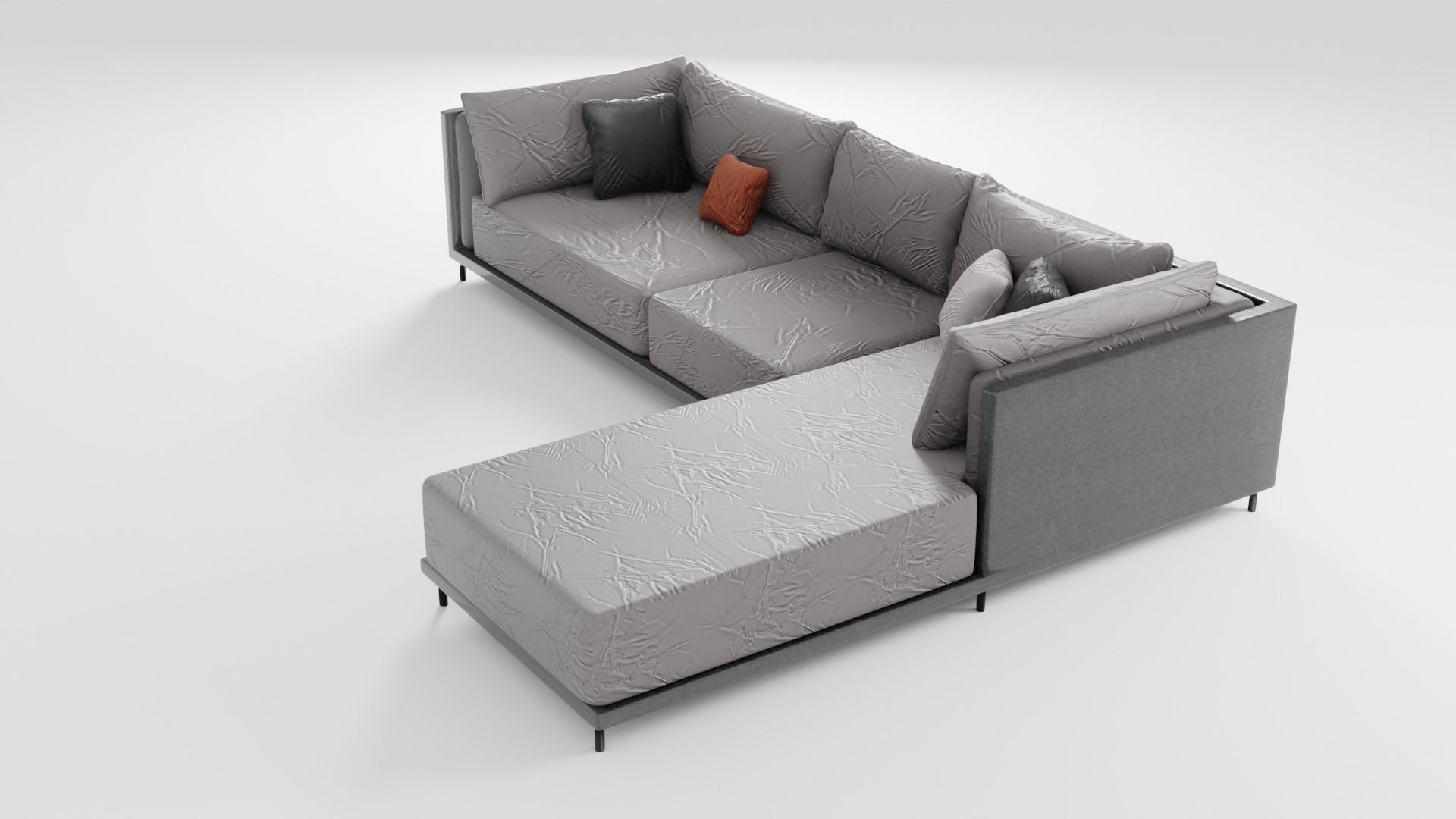 Fabric sofa on a wooden base in gray tones 3D model_3