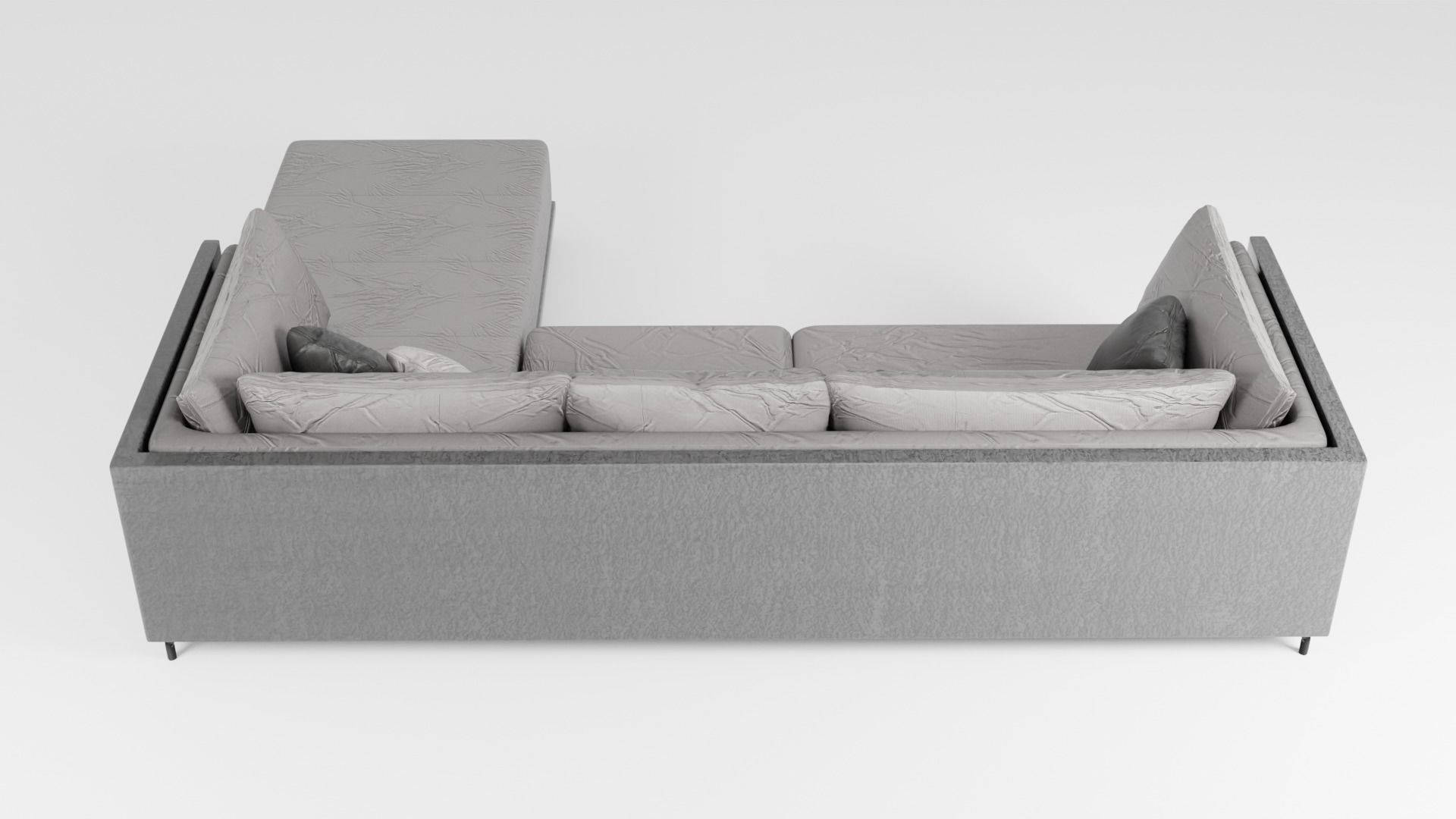 Fabric sofa on a wooden base in gray tones 3D model_2