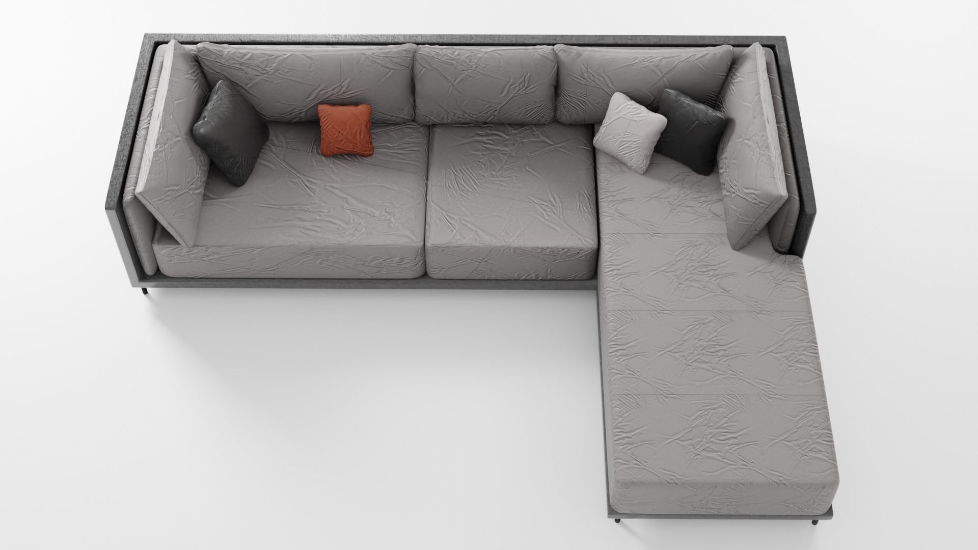 Fabric sofa on a wooden base in gray tones 3D model_4