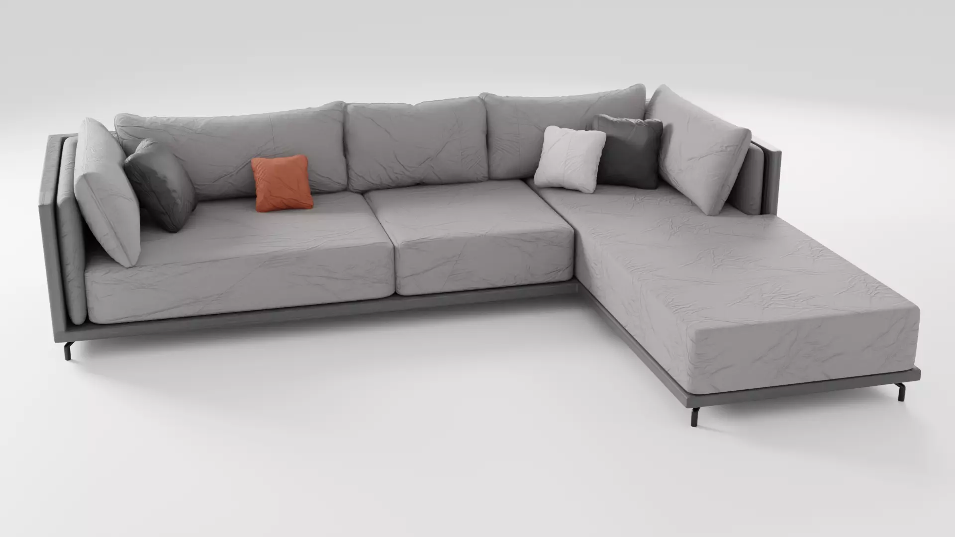 Fabric sofa on a wooden base in gray tones 3D model_0