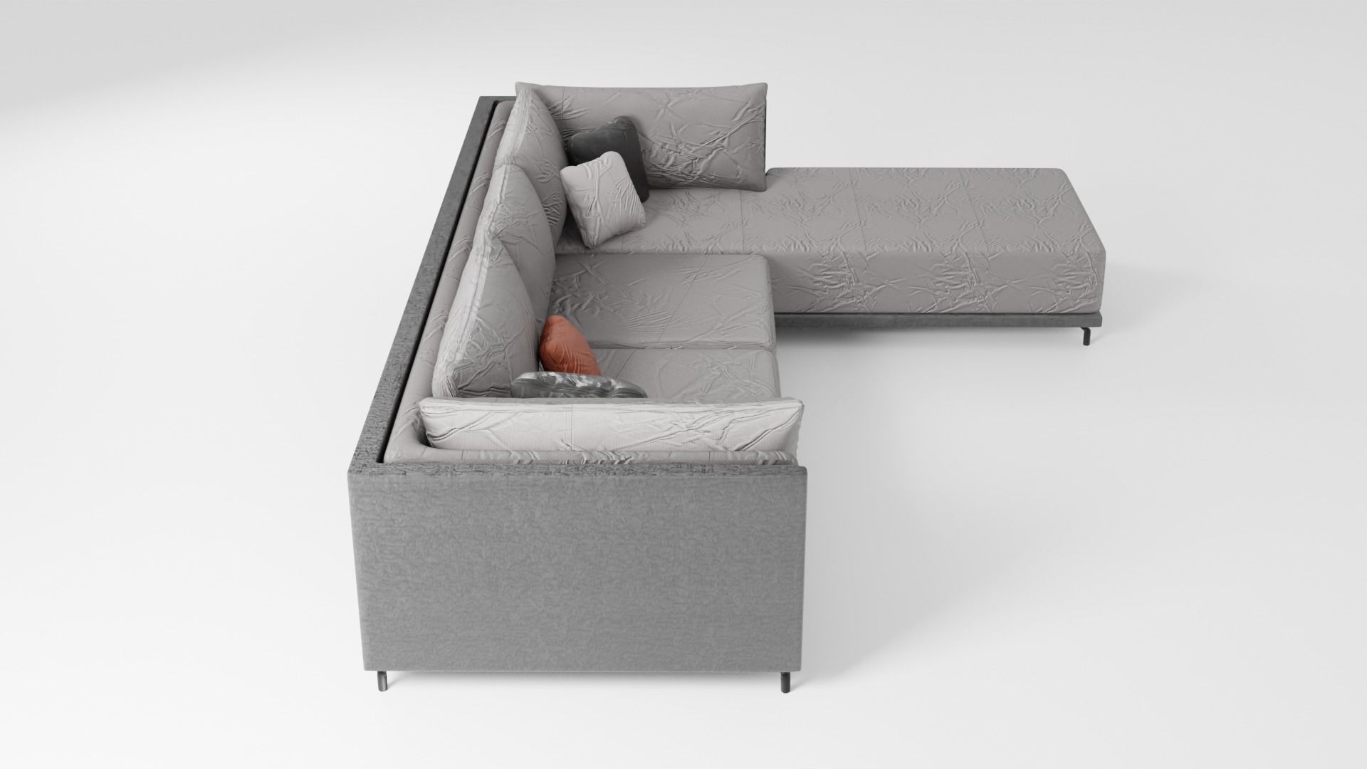 Fabric sofa on a wooden base in gray tones 3D model_1