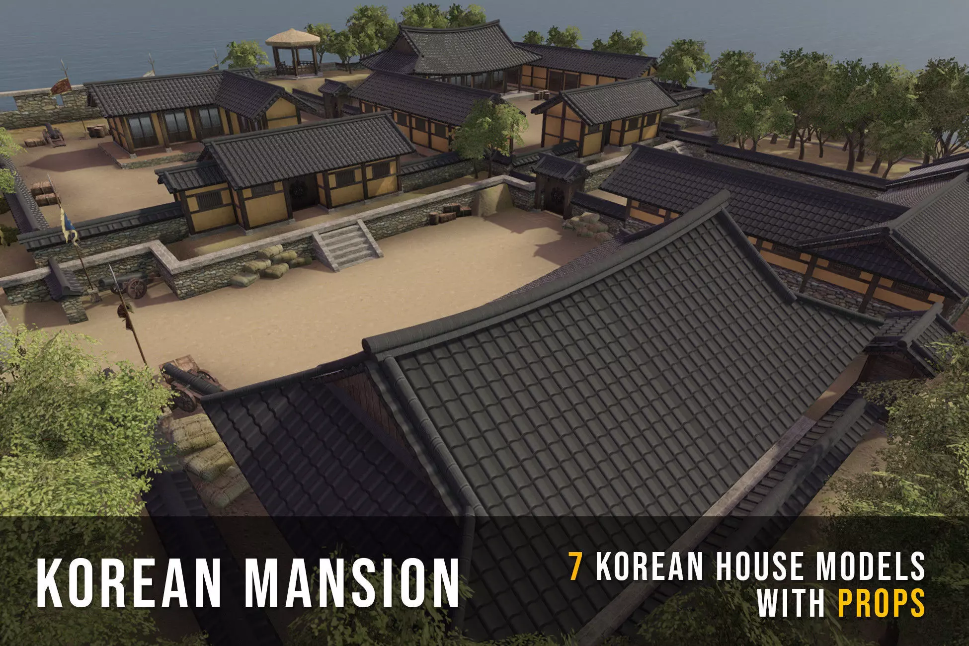 Korean Old Mansions Low-poly 3D model_0