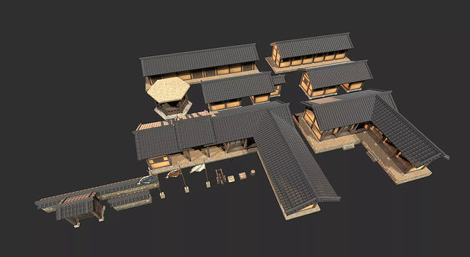 Korean Old Mansions Low-poly 3D model 3