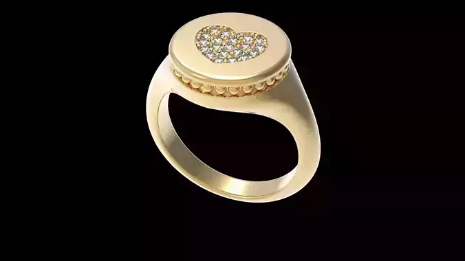 Signet Ring with Heart and Spheric  Orlament 16 3mm 