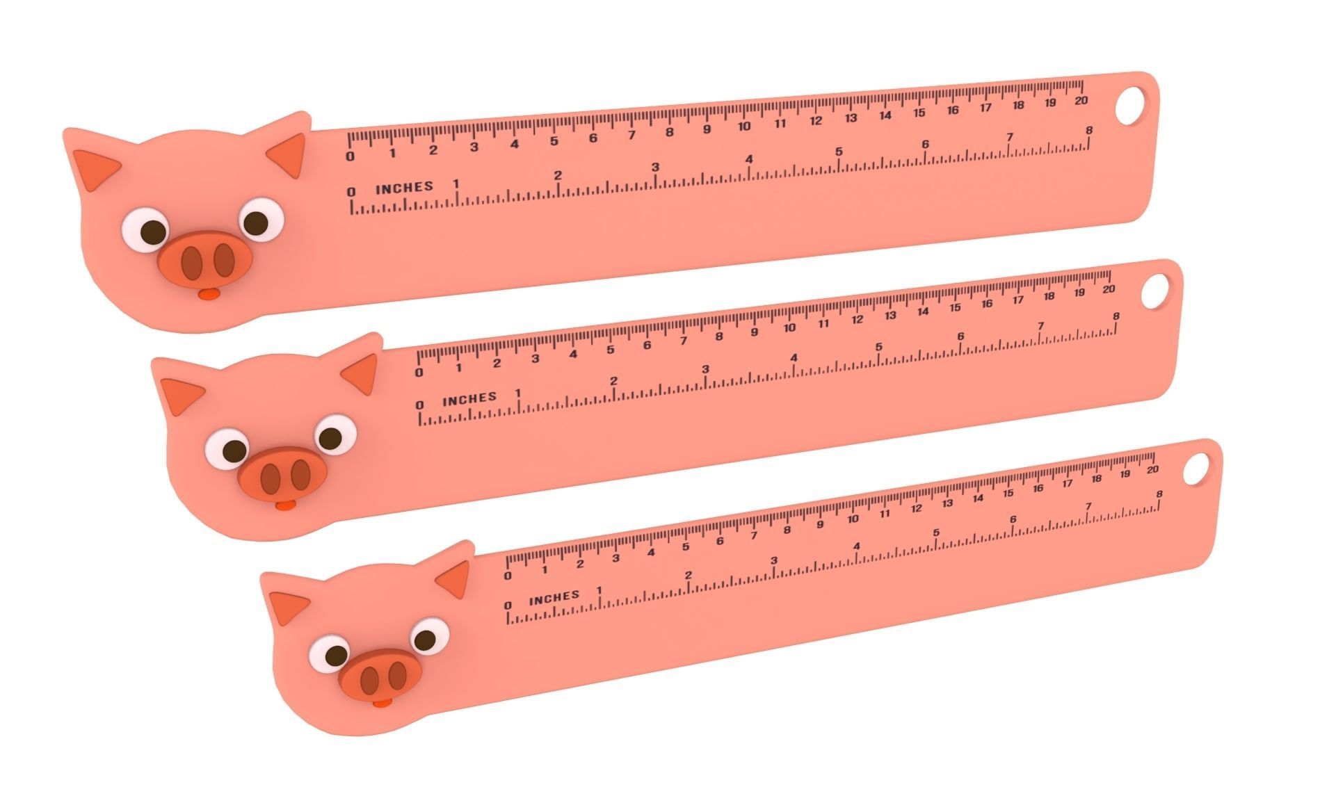 Ruler With Pig Animal Adorable Low-poly 3D model_8