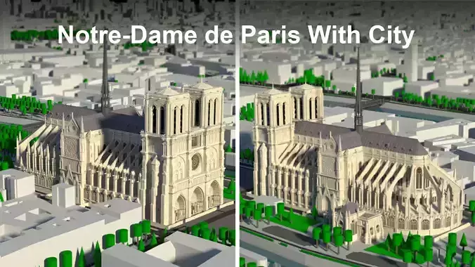  Notre-Dame de Paris with paris city 3D model