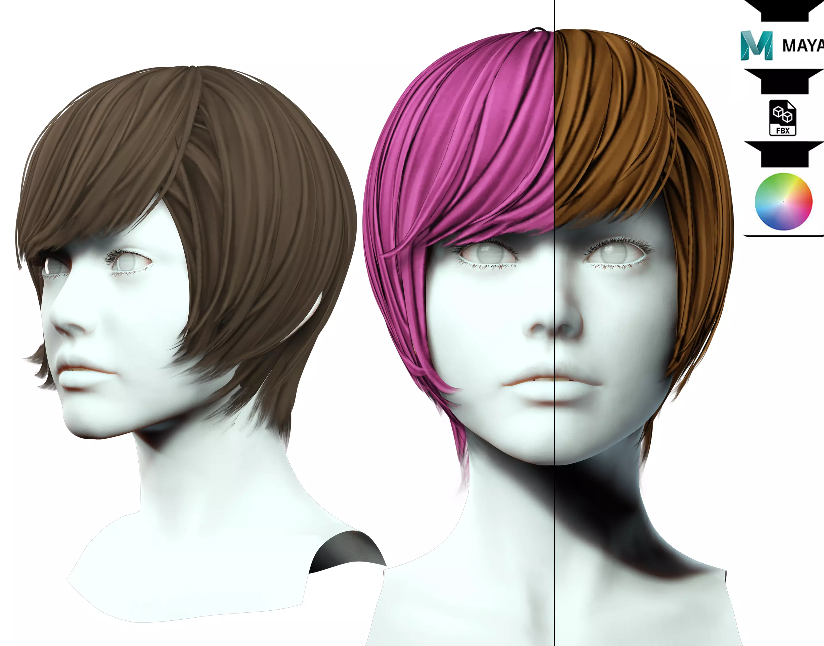 Female short Hair Low-poly 3D model