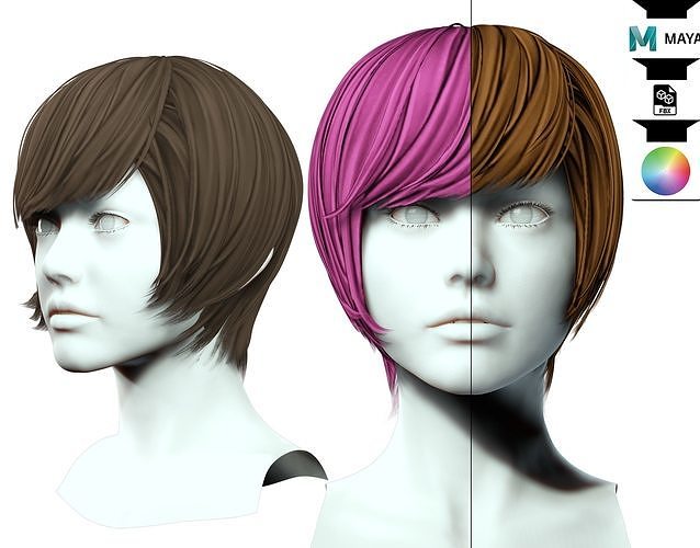 Female short Hair  Low-poly 3D model