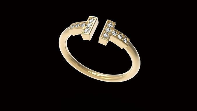 Ring T Symbolic  with diamonds 16 2mm 3D print model