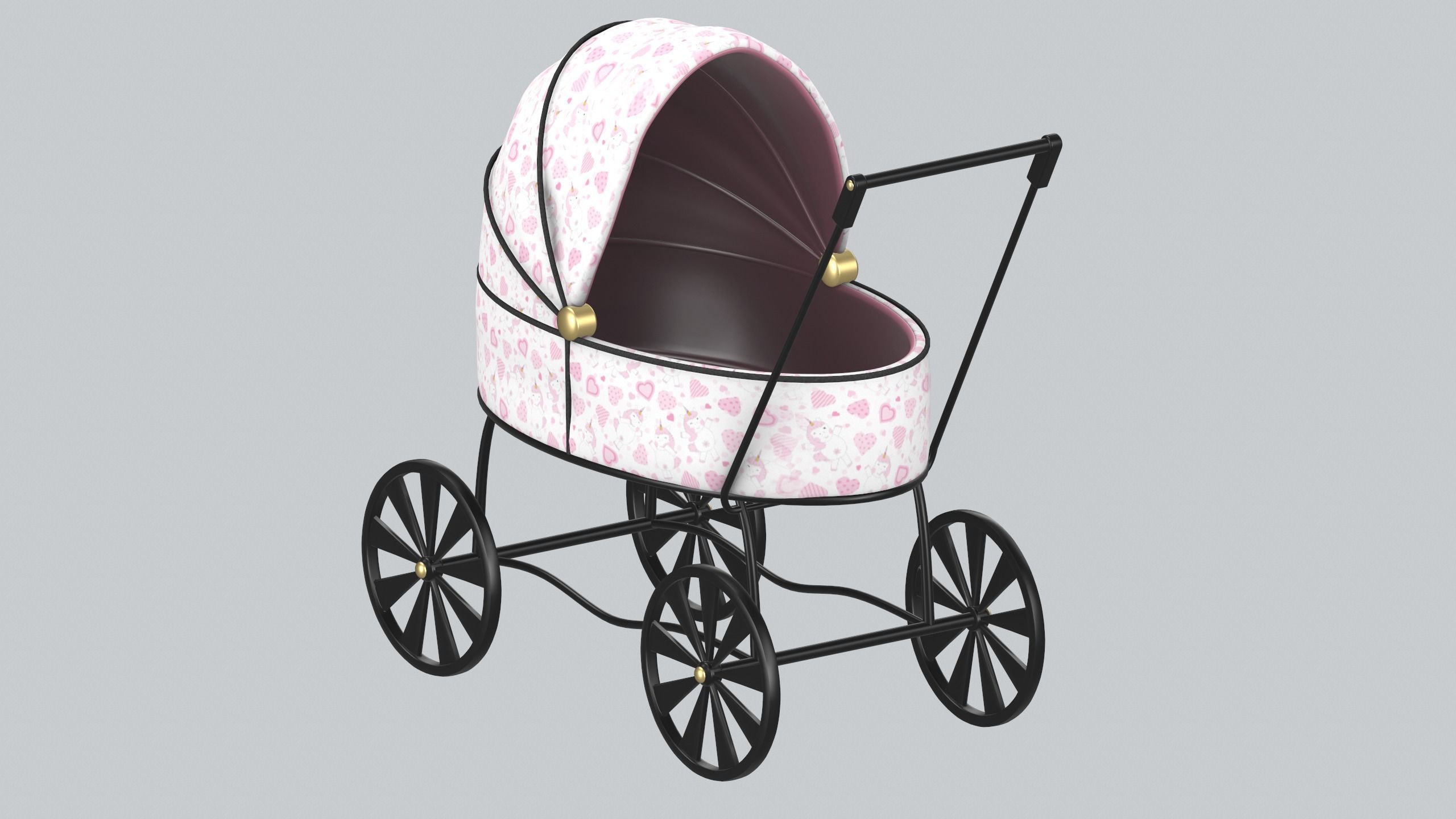 Doll carriage Dolls and their accessorizes PBR model Low-poly 3D model_8