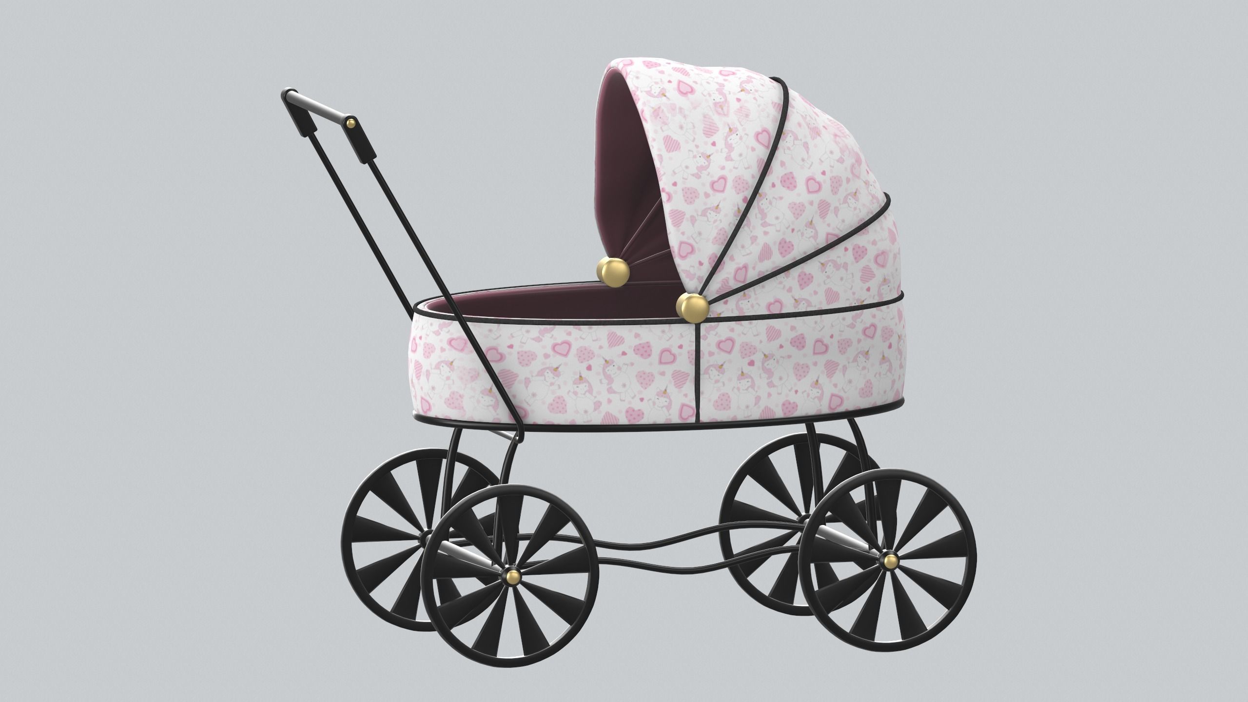 Doll carriage Dolls and their accessorizes PBR model Low-poly 3D model_1