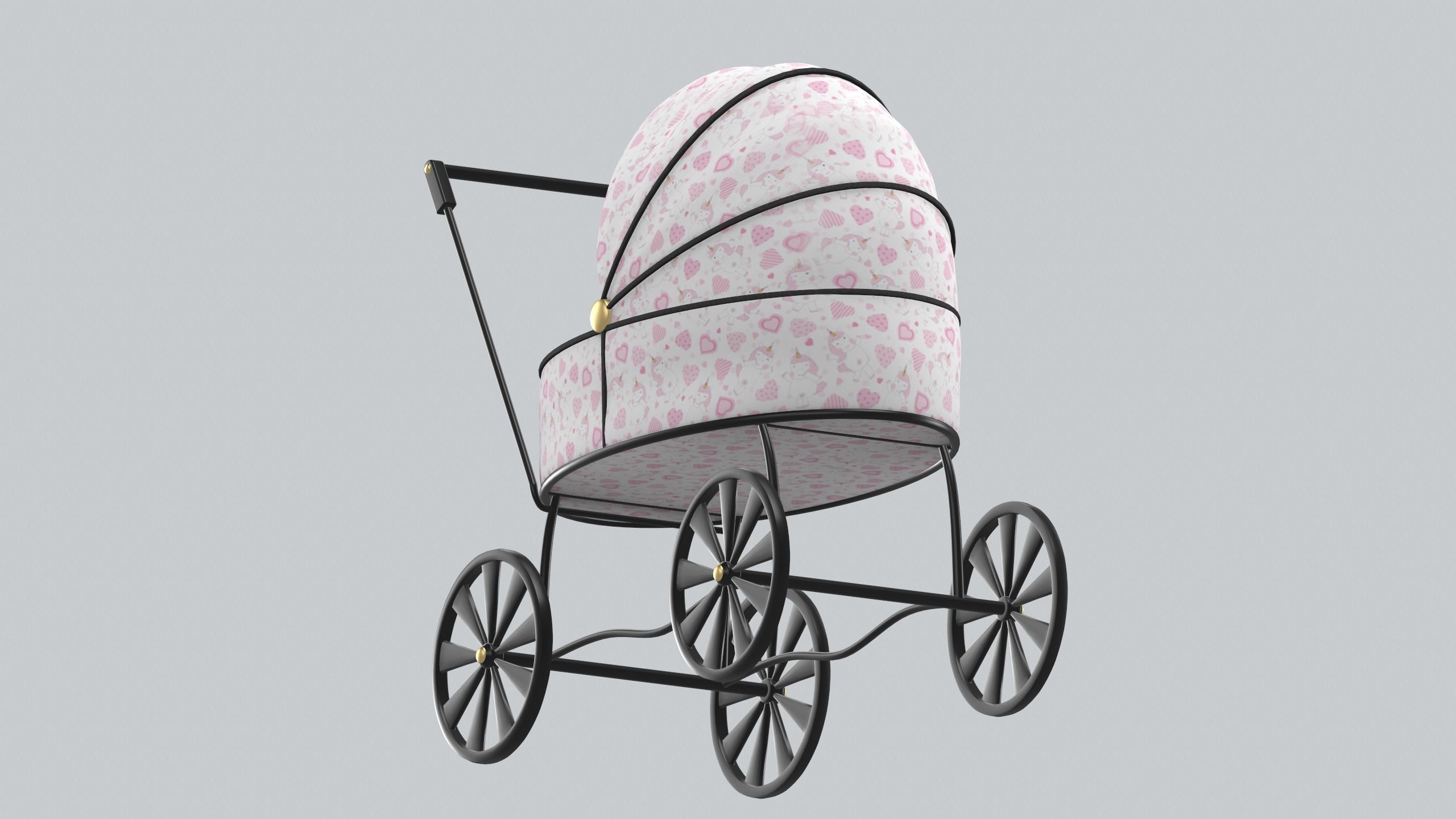 Doll carriage Dolls and their accessorizes PBR model Low-poly 3D model_3