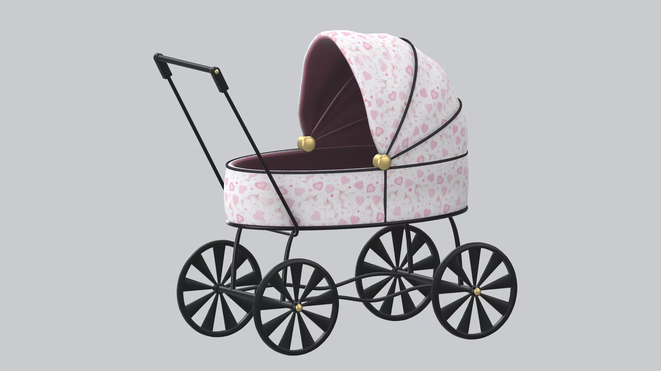 Doll carriage Dolls and their accessorizes PBR model Low-poly 3D model_0