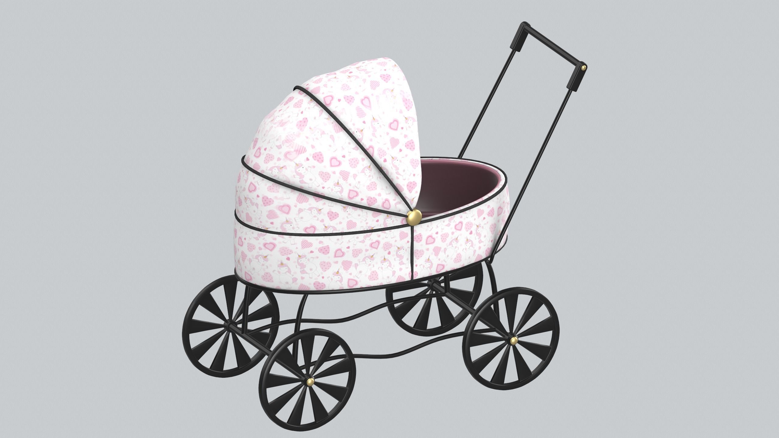 Doll carriage Dolls and their accessorizes PBR model Low-poly 3D model_6