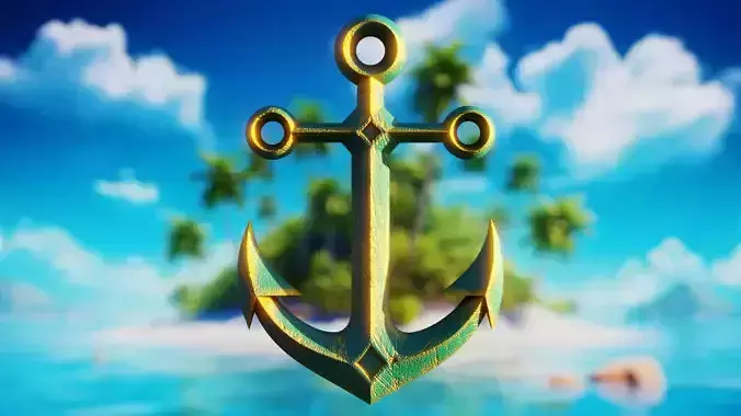 Stylized Pirate Anchor - Gold Edged Nautical Prop 3D Model