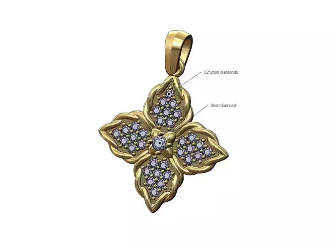 Iced braided wire diamond bud flower pendant charm
