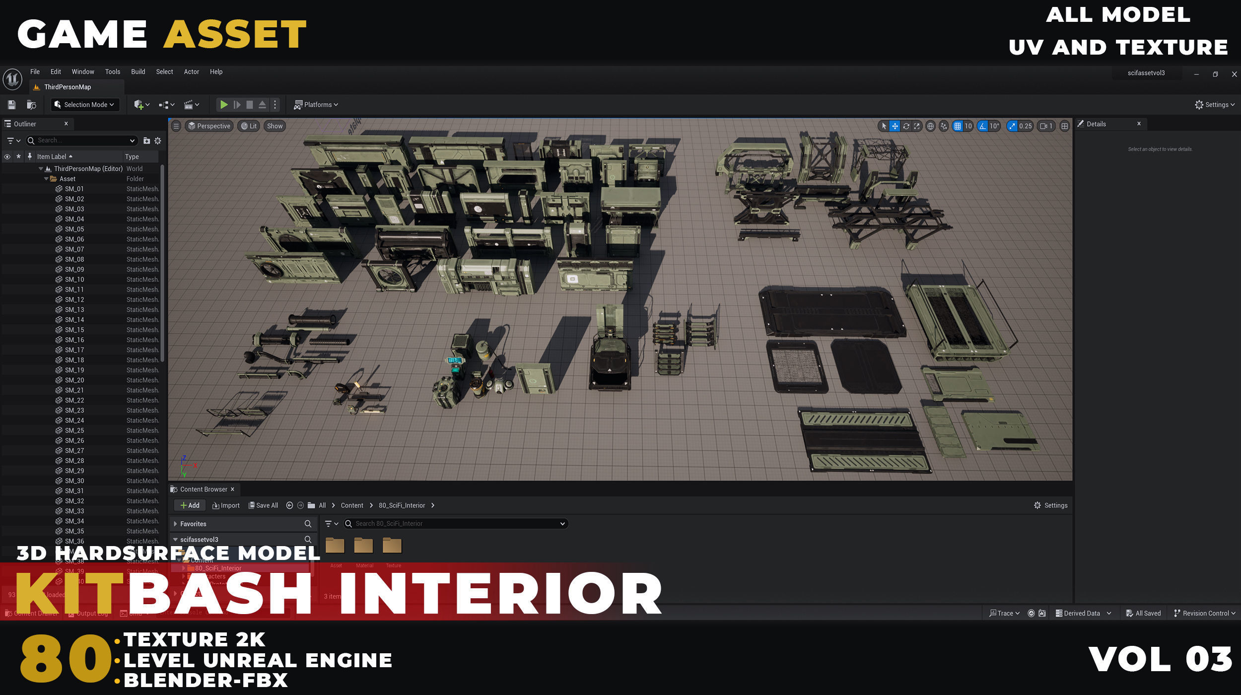 80 Sci-Fi Props Interior Kitbash UnrealEngine VOL 03 Low-poly 3D model_6