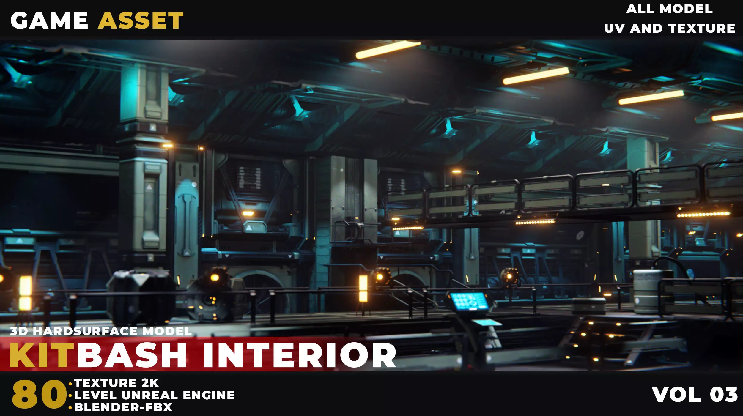 80 Sci-Fi Props Interior Kitbash UnrealEngine VOL 03 Low-poly 3D model_0