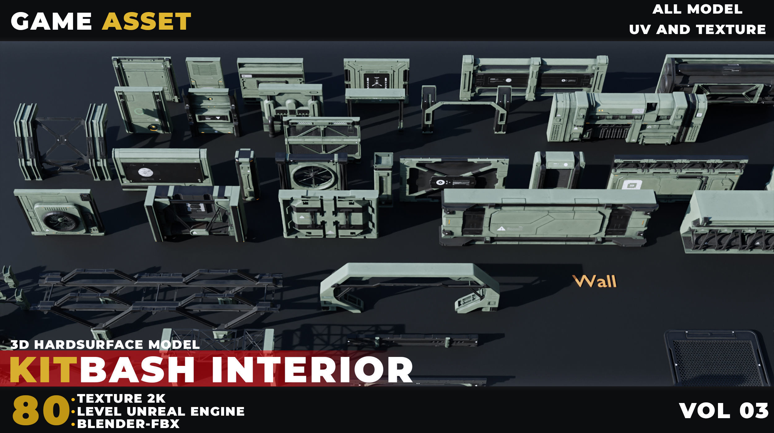 80 Sci-Fi Props Interior Kitbash UnrealEngine VOL 03 Low-poly 3D model_3