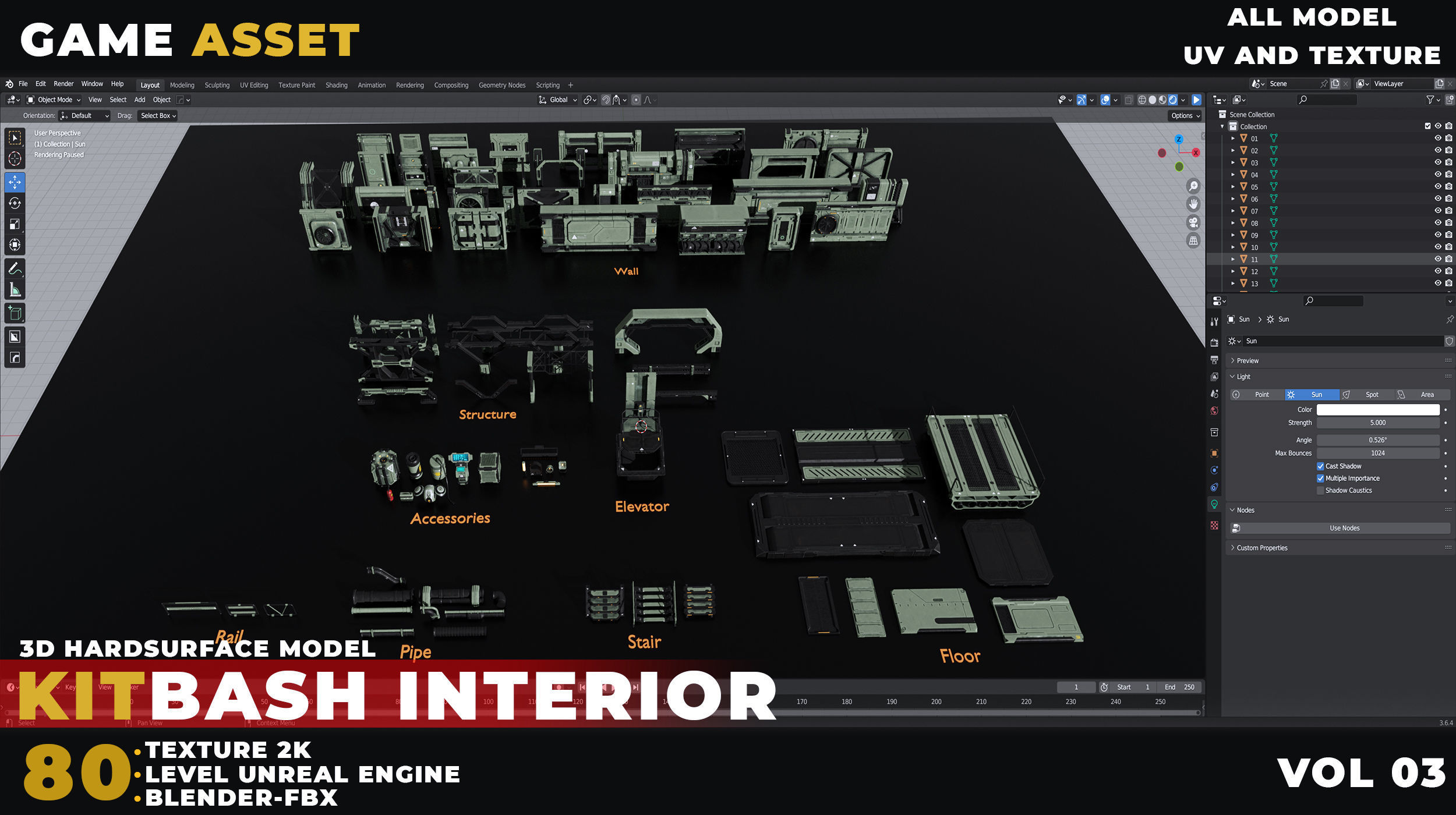 80 Sci-Fi Props Interior Kitbash UnrealEngine VOL 03 Low-poly 3D model_5
