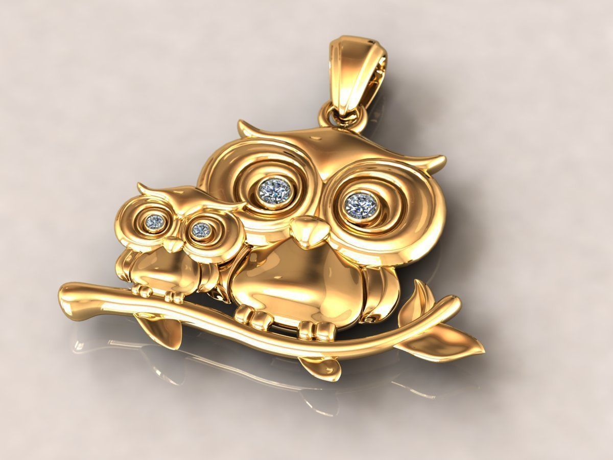 owl pendant 3D print model_4
