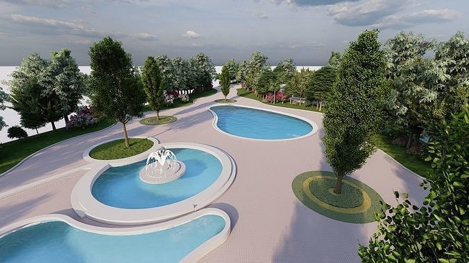 park-public park-Private Park Landscape 3D model 7