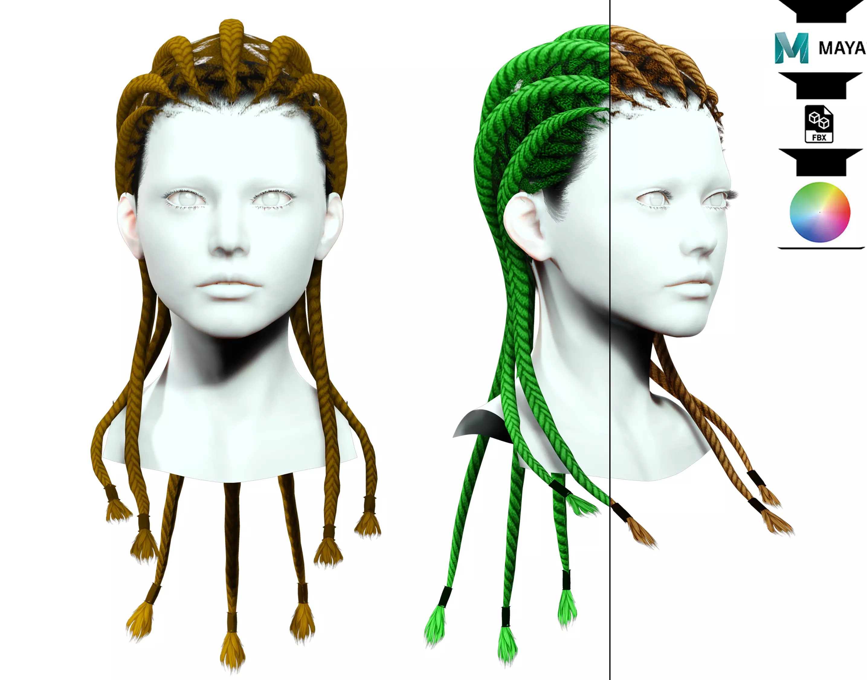 Dread Breaided Hair Low-poly 3D model_0