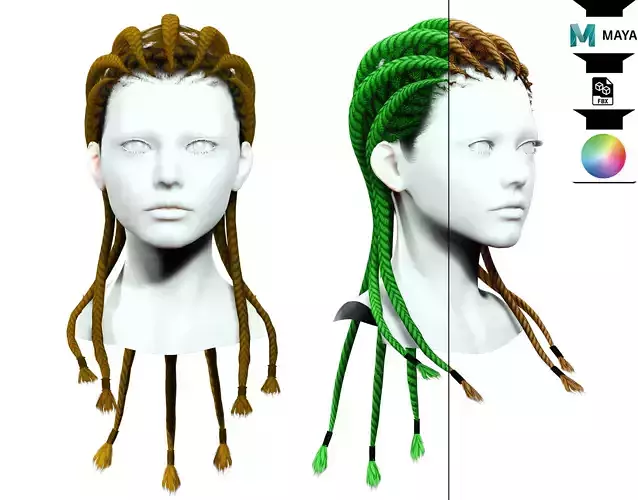 Dread Breaided Hair Low-poly 3D model