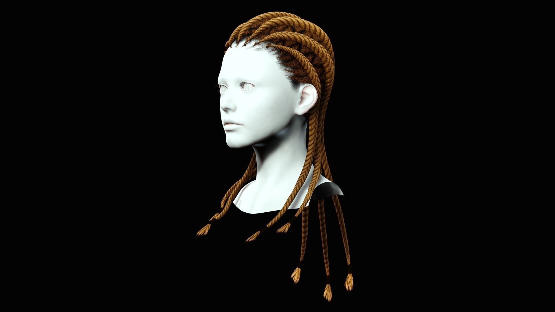 Dread Breaided Hair Low-poly 3D model_3