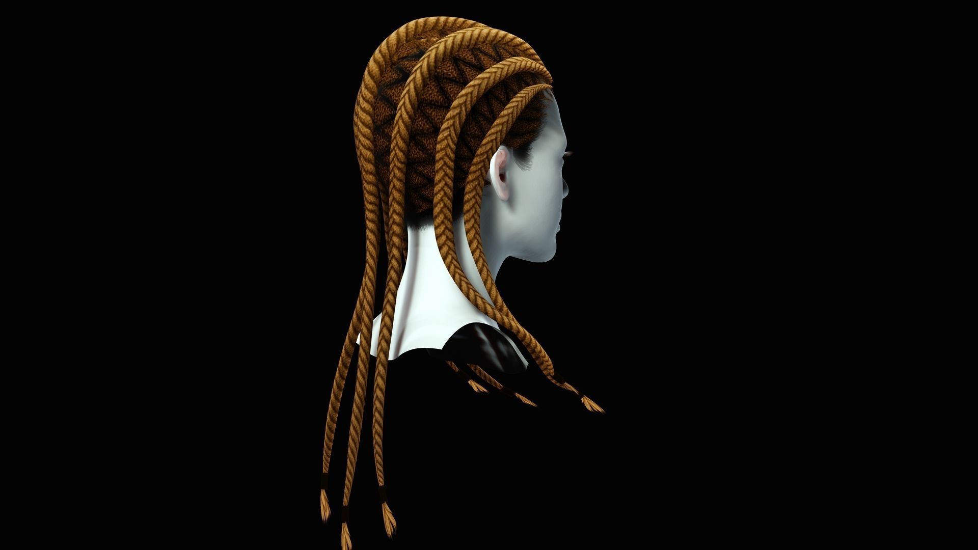 Dread Breaided Hair Low-poly 3D model_6