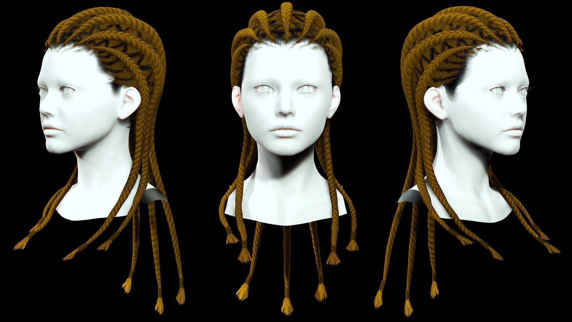 Dread Breaided Hair Low-poly 3D model_1