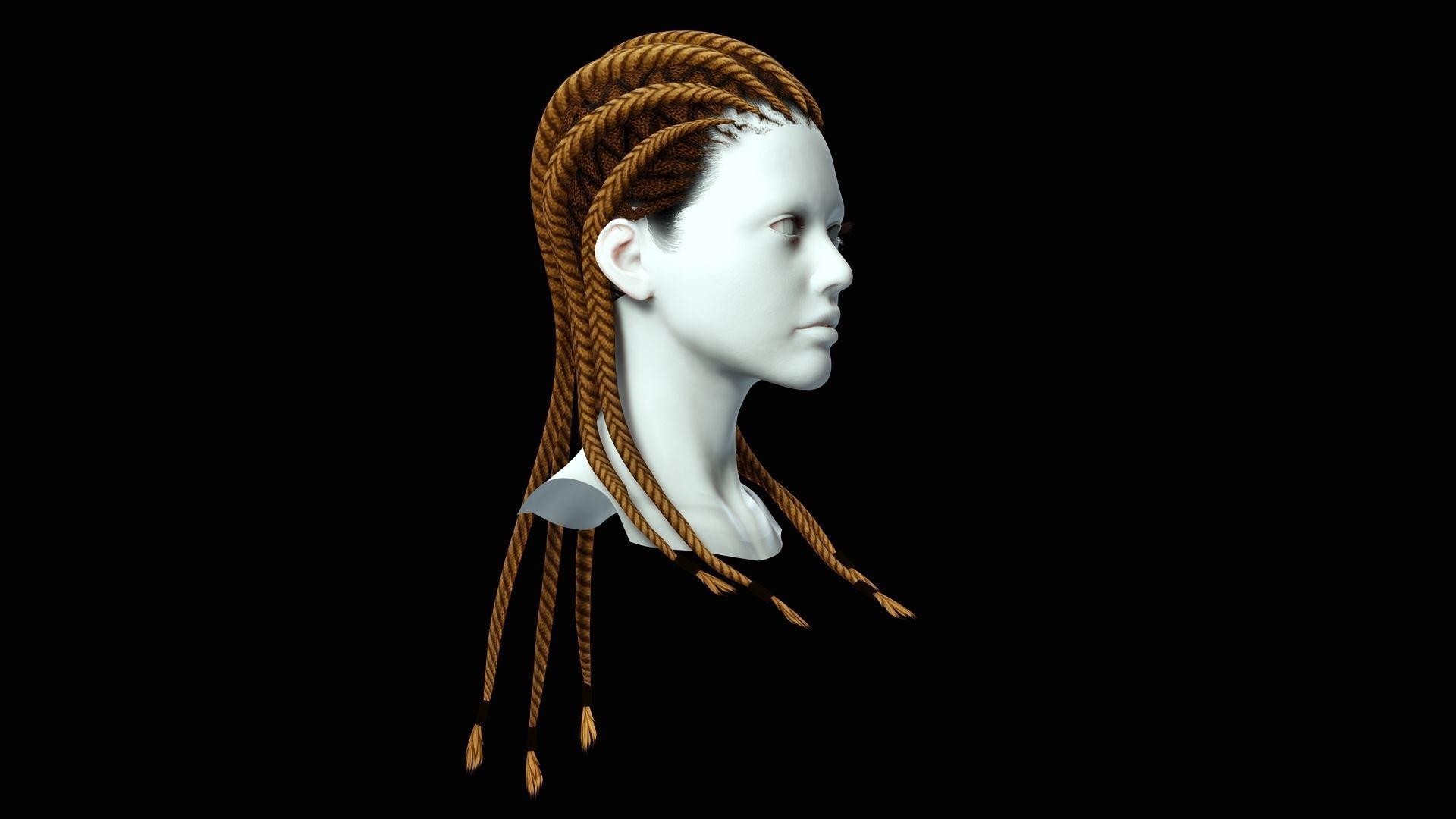 Dread Breaided Hair Low-poly 3D model_7