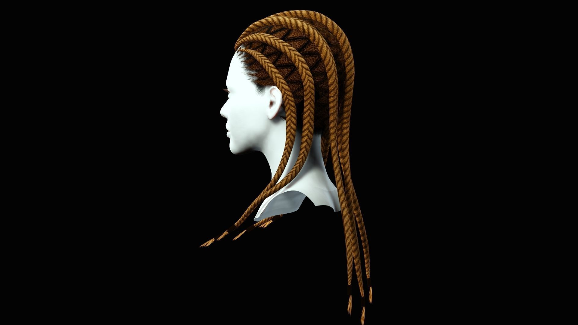 Dread Breaided Hair Low-poly 3D model_4