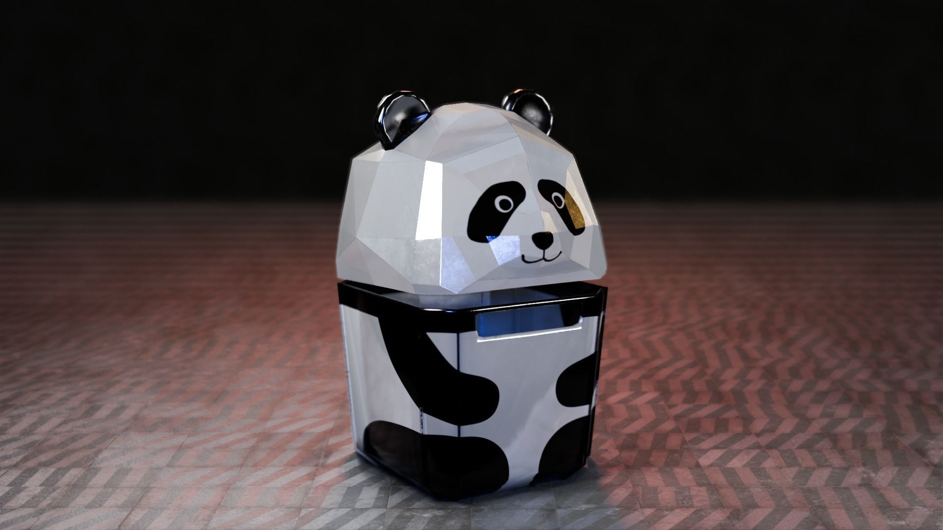 Panda Trash Can Low poly 3D model_7