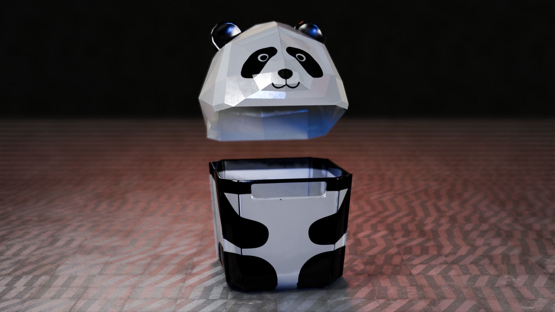 Panda Trash Can Low poly 3D model_4