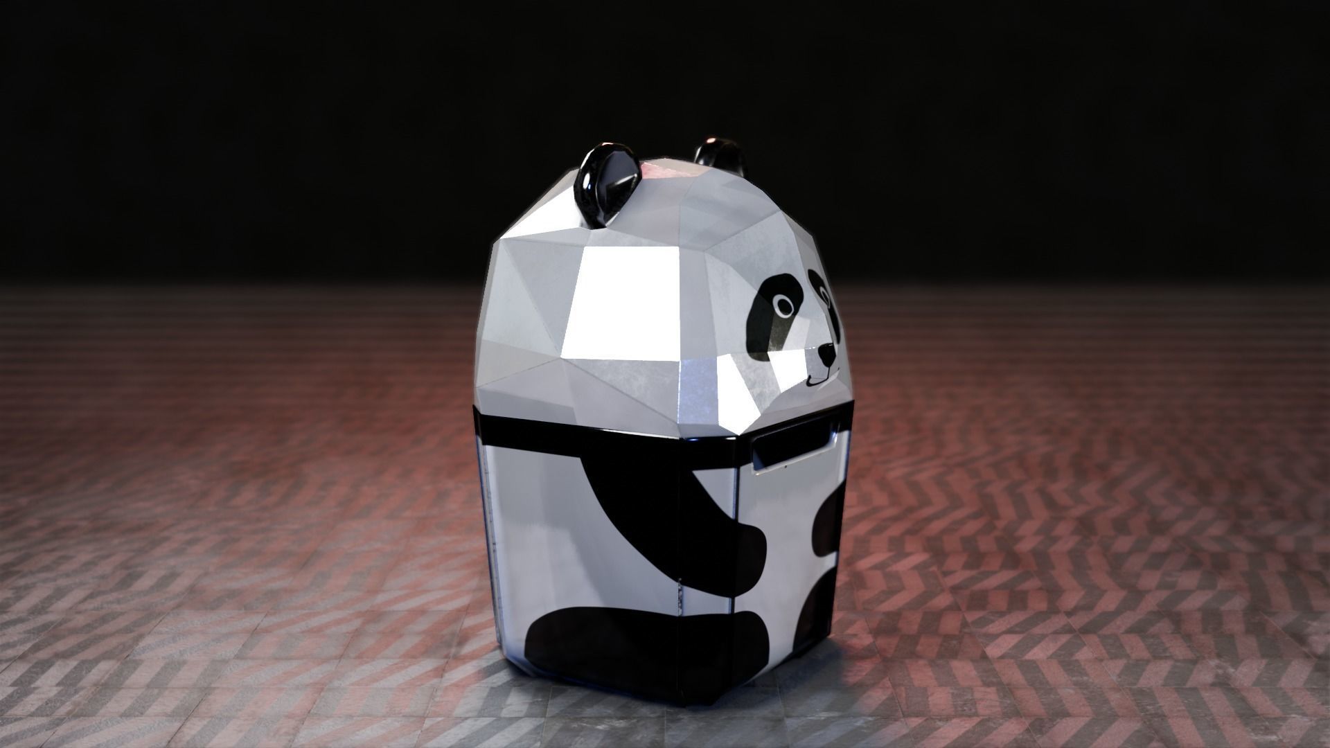Panda Trash Can Low poly 3D model_5