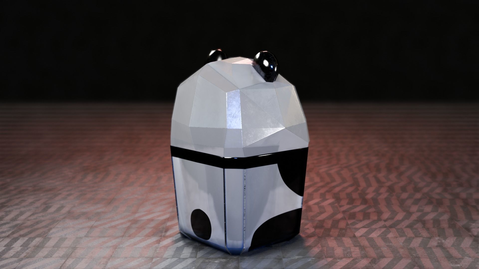 Panda Trash Can Low poly 3D model_8
