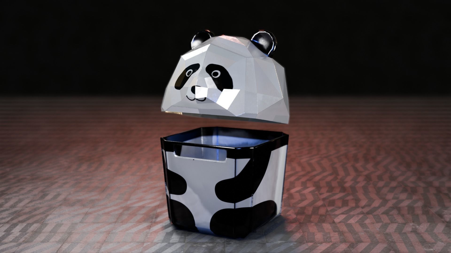 Panda Trash Can Low poly 3D model_2