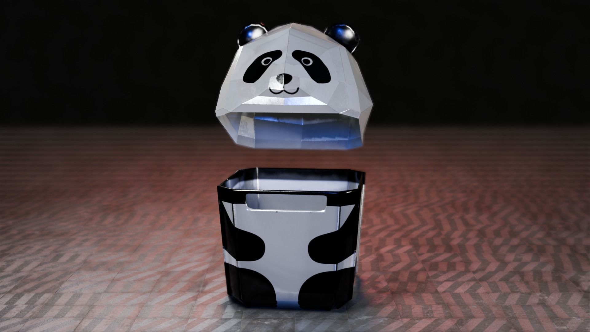 Panda Trash Can Low poly 3D model_3